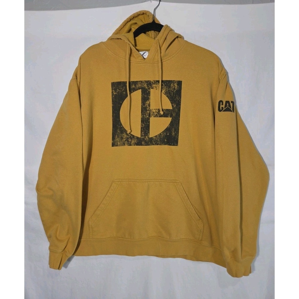 Caterpillar Equipment Hoodie Mens XL Yellow Logo Sweatshirt CAT Emblem On Arm